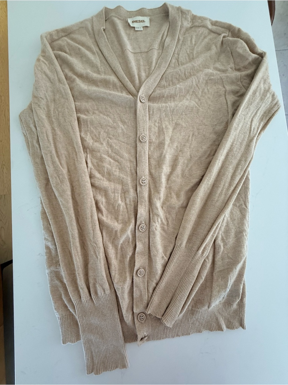 Vintage Black Diesel Men’s Beige V-Neck Button Cardigan